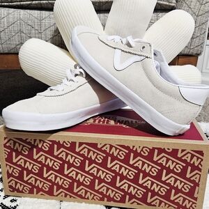 Vans White and Tan Suede Sneakers